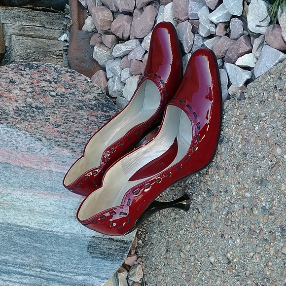John Fluevog Red Stiletto Heels - Picture 2 of 11